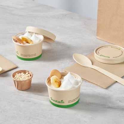 Sustain 3 oz Round Bamboo Paper To Go Cup - with PLA Lining, Compostable - 3" x 3" x 1 3/4" - 200 count box