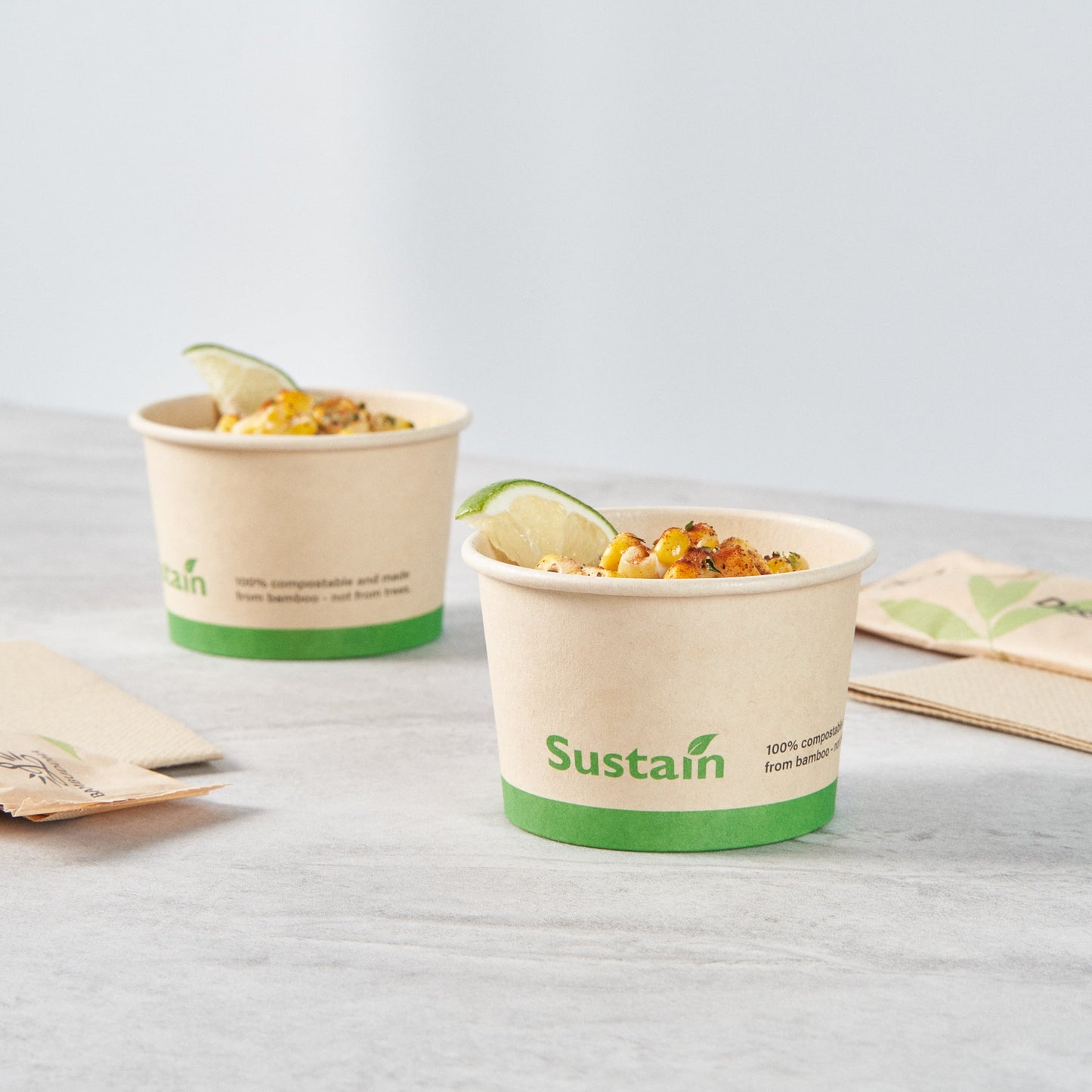 Sustain 4 oz Round Bamboo Paper To Go Cup - with PLA Lining, Compostable - 3" x 3" x 2 1/2" - 200 count box