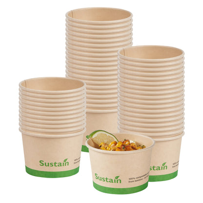 Sustain 4 oz Round Bamboo Paper To Go Cup - with PLA Lining, Compostable - 3" x 3" x 2 1/2" - 50 count box