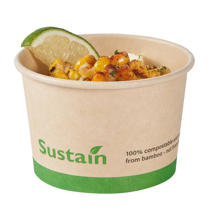 Sustain 4 oz Round Bamboo Paper To Go Cup - with PLA Lining, Compostable - 3" x 3" x 2 1/2" - 50 count box