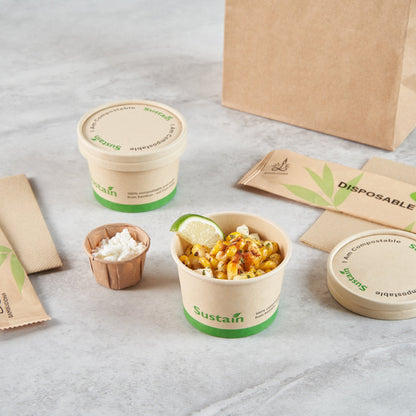 Sustain 4 oz Round Bamboo Paper To Go Cup - with PLA Lining, Compostable - 3" x 3" x 2 1/2" - 50 count box