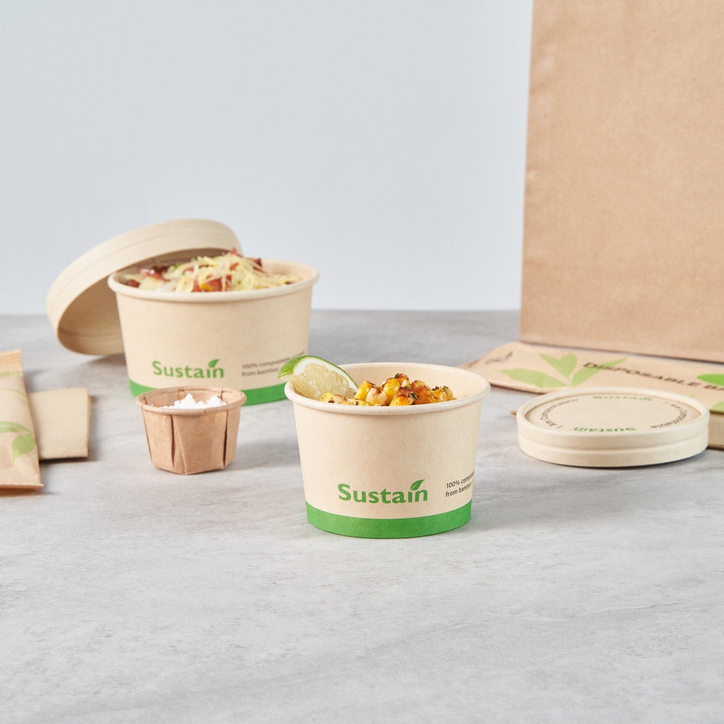 Sustain 4 oz Round Bamboo Paper To Go Cup - with PLA Lining, Compostable - 3" x 3" x 2 1/2" - 50 count box
