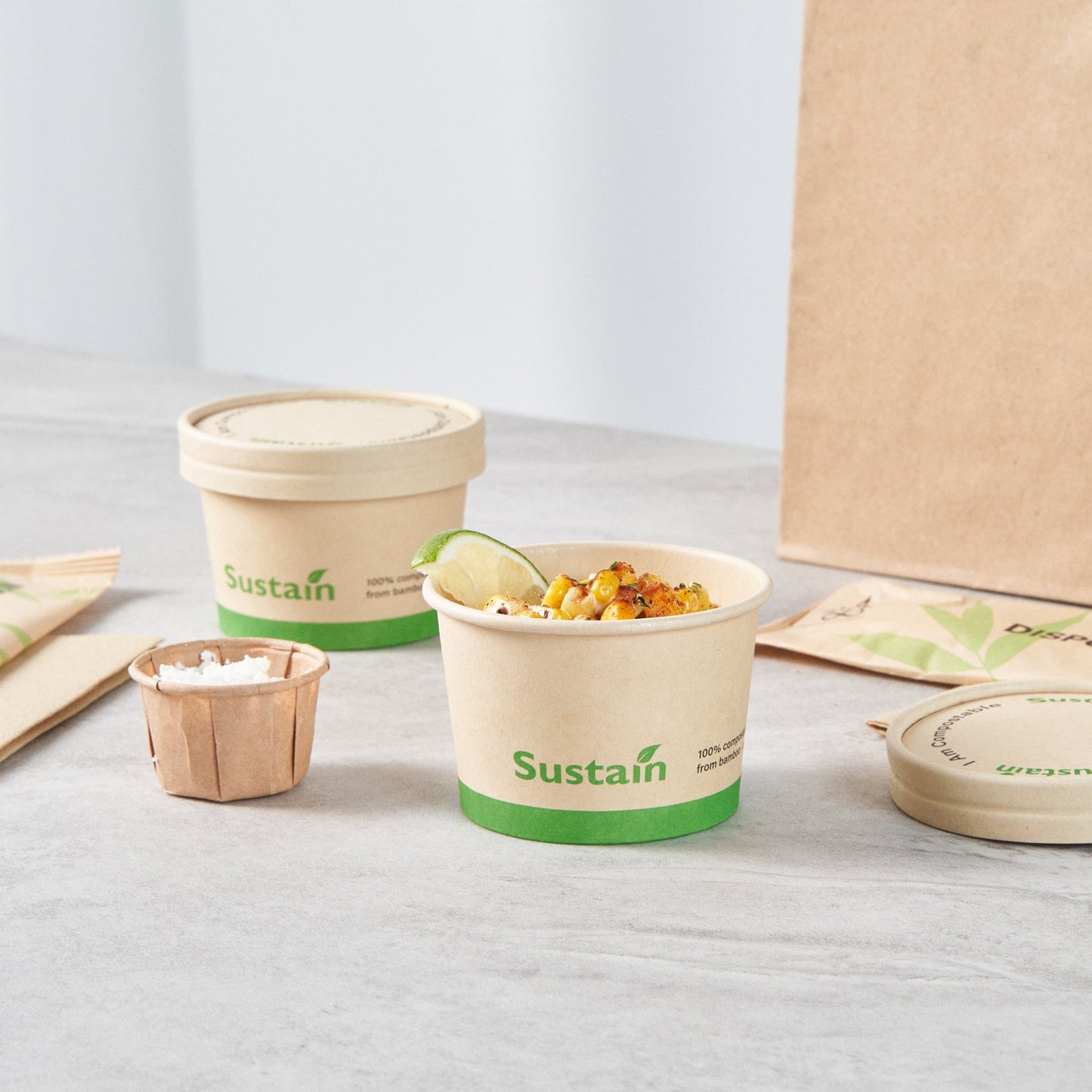 Sustain 4 oz Round Bamboo Paper To Go Cup - with PLA Lining, Compostable - 3" x 3" x 2 1/2" - 200 count box