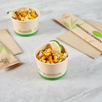 Sustain 4 oz Round Bamboo Paper To Go Cup - with PLA Lining, Compostable - 3" x 3" x 2 1/2" - 200 count box