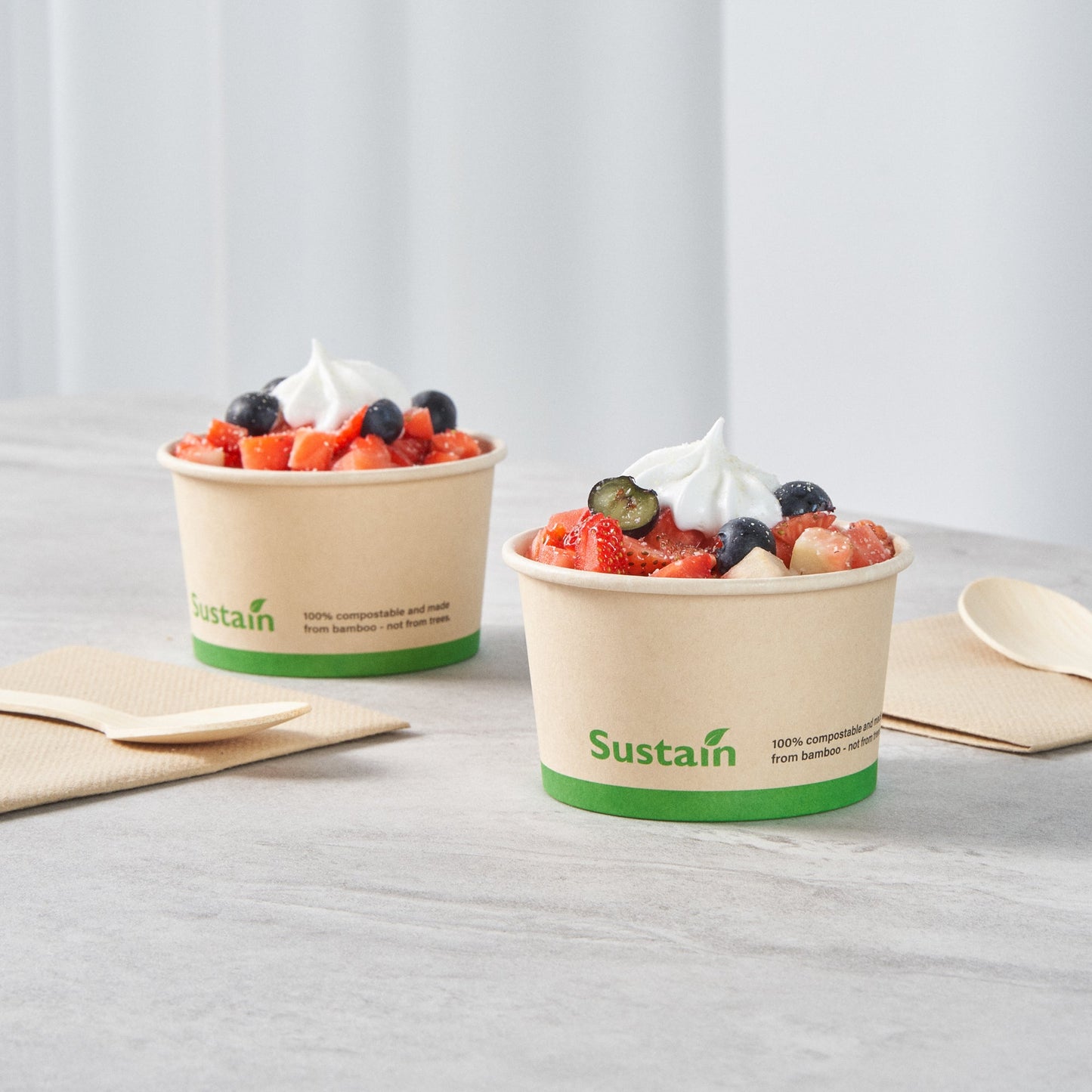 Sustain 5 oz Round Bamboo Paper To Go Cup - with PLA Lining, Compostable - 3 1/4" x 3 1/4" x 2" - 200 count box