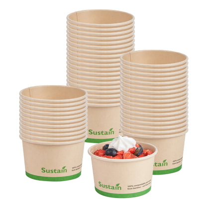 Sustain 5 oz Round Bamboo Paper To Go Cup - with PLA Lining, Compostable - 3 1/4" x 3 1/4" x 2" - 50 count box
