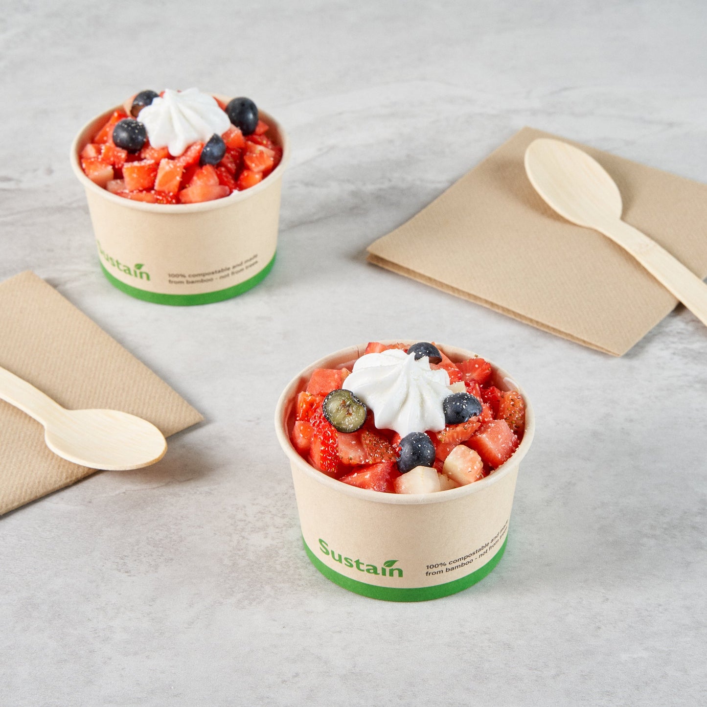 Sustain 5 oz Round Bamboo Paper To Go Cup - with PLA Lining, Compostable - 3 1/4" x 3 1/4" x 2" - 50 count box