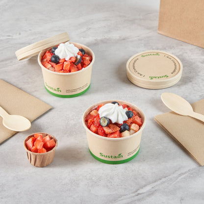 Sustain 5 oz Round Bamboo Paper To Go Cup - with PLA Lining, Compostable - 3 1/4" x 3 1/4" x 2" - 50 count box