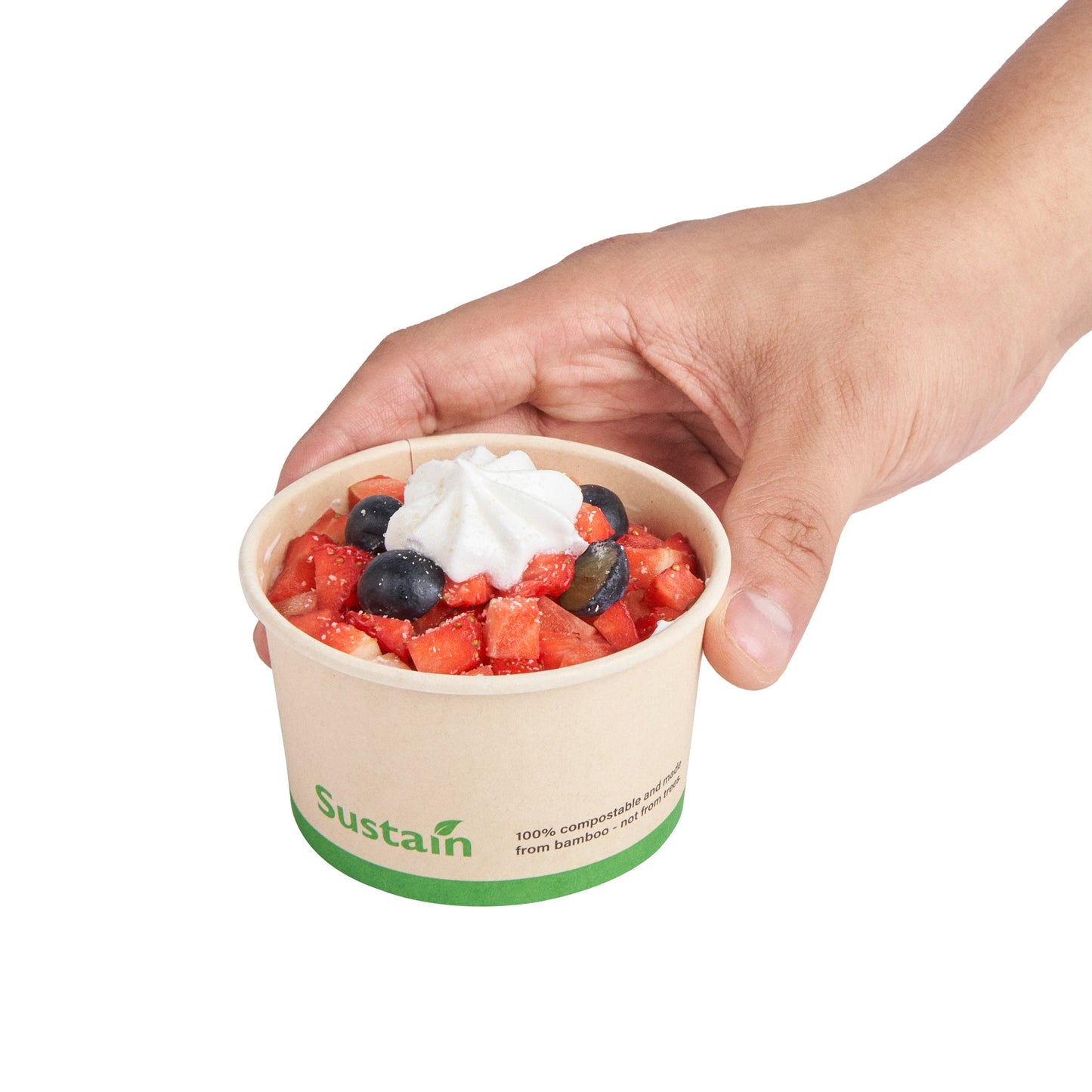 Sustain 5 oz Round Bamboo Paper To Go Cup - with PLA Lining, Compostable - 3 1/4" x 3 1/4" x 2" - 200 count box