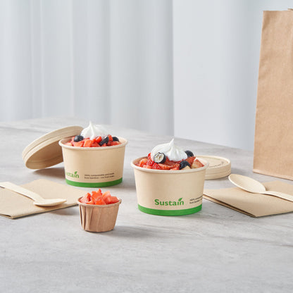 Sustain 5 oz Round Bamboo Paper To Go Cup - with PLA Lining, Compostable - 3 1/4" x 3 1/4" x 2" - 200 count box
