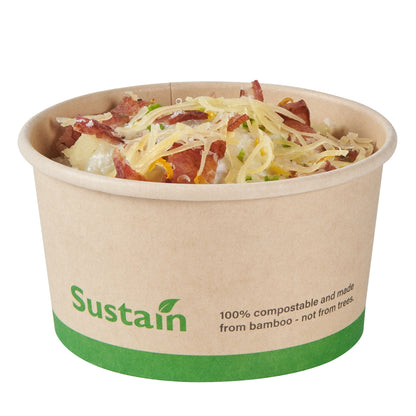 Sustain 8 oz Round Bamboo Paper To Go Cup - with PLA Lining, Compostable - 3 3/4" x 3 3/4" x 2 1/4" - 50 count box