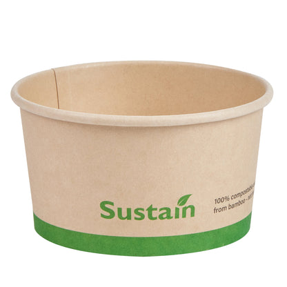 Sustain 8 oz Round Bamboo Paper To Go Cup - with PLA Lining, Compostable - 3 3/4" x 3 3/4" x 2 1/4" - 50 count box