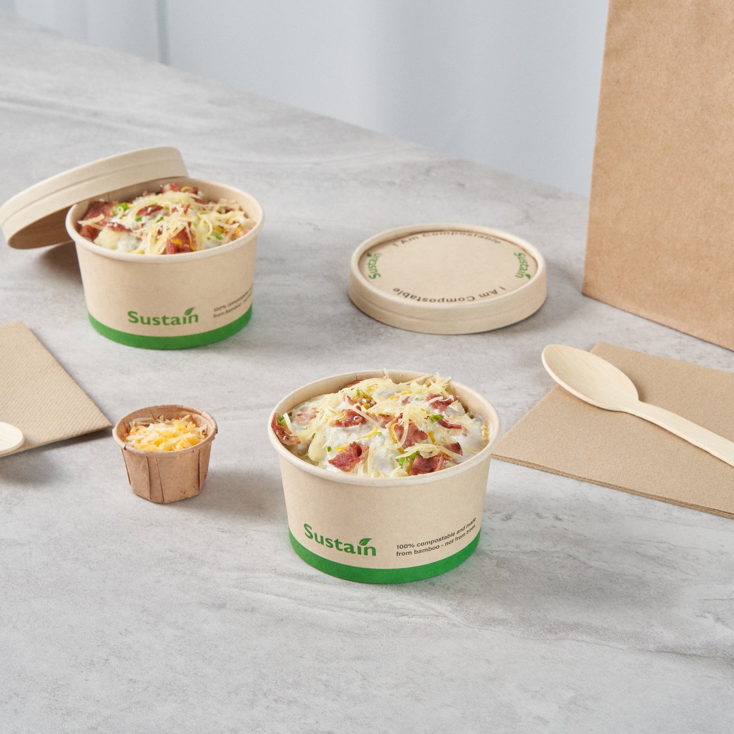 Sustain 8 oz Round Bamboo Paper To Go Cup - with PLA Lining, Compostable - 3 3/4" x 3 3/4" x 2 1/4" - 50 count box