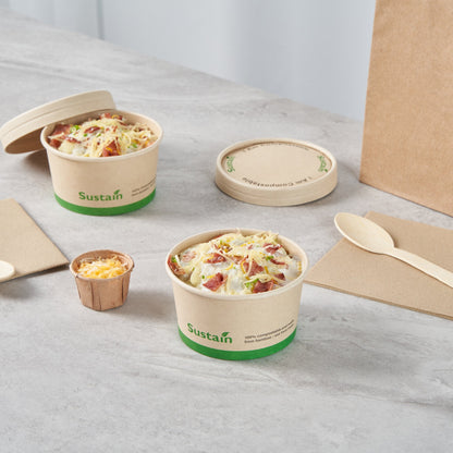 Sustain 8 oz Round Bamboo Paper To Go Cup - with PLA Lining, Compostable - 3 3/4" x 3 3/4" x 2 1/4" - 50 count box