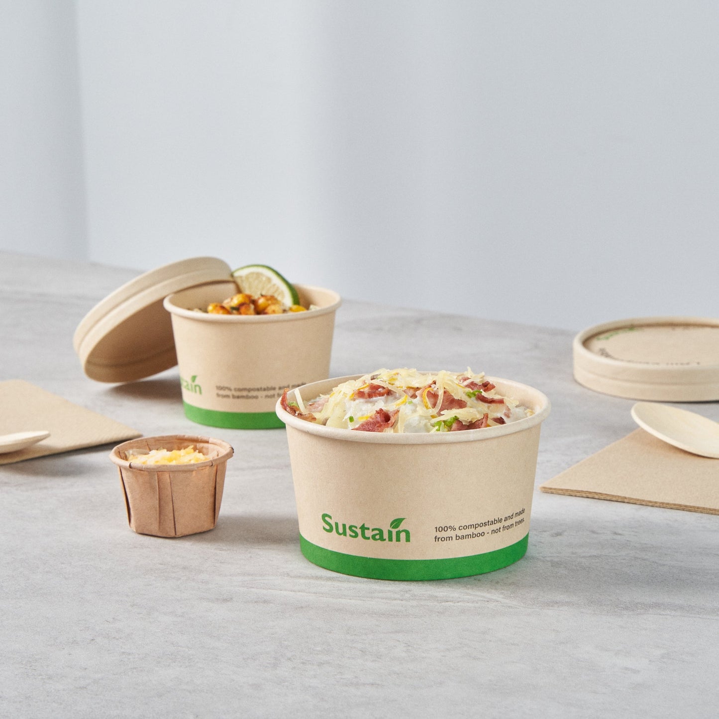 Sustain 8 oz Round Bamboo Paper To Go Cup - with PLA Lining, Compostable - 3 3/4" x 3 3/4" x 2 1/4" - 50 count box
