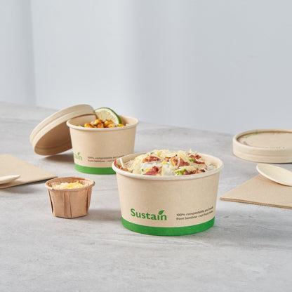 Sustain 8 oz Round Bamboo Paper To Go Cup - with PLA Lining, Compostable - 3 3/4" x 3 3/4" x 2 1/4" - 50 count box
