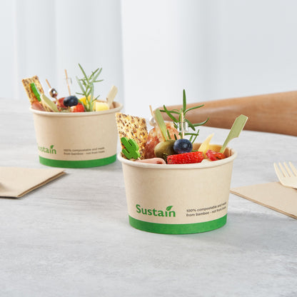 Sustain 12 oz Round Bamboo Paper To Go Cup - with PLA Lining, Compostable - 4" x 4" x 2 1/4" - 200 count box