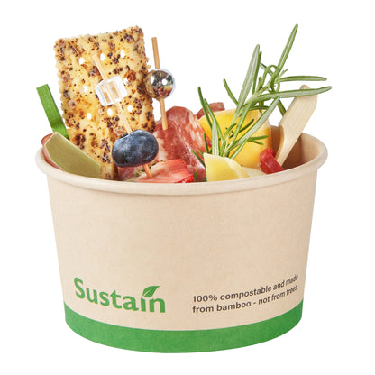 Sustain 12 oz Round Bamboo Paper To Go Cup - with PLA Lining, Compostable - 4" x 4" x 2 1/4" - 200 count box