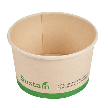 Sustain 12 oz Round Bamboo Paper To Go Cup - with PLA Lining, Compostable - 4" x 4" x 2 1/4" - 200 count box