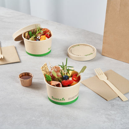 Sustain 12 oz Round Bamboo Paper To Go Cup - with PLA Lining, Compostable - 4" x 4" x 2 1/4" - 200 count box
