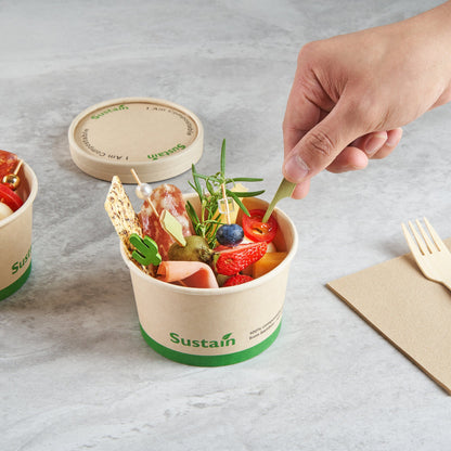 Sustain 12 oz Round Bamboo Paper To Go Cup - with PLA Lining, Compostable - 4" x 4" x 2 1/4" - 200 count box
