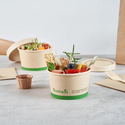 Sustain 12 oz Round Bamboo Paper To Go Cup - with PLA Lining, Compostable - 4" x 4" x 2 1/4" - 200 count box
