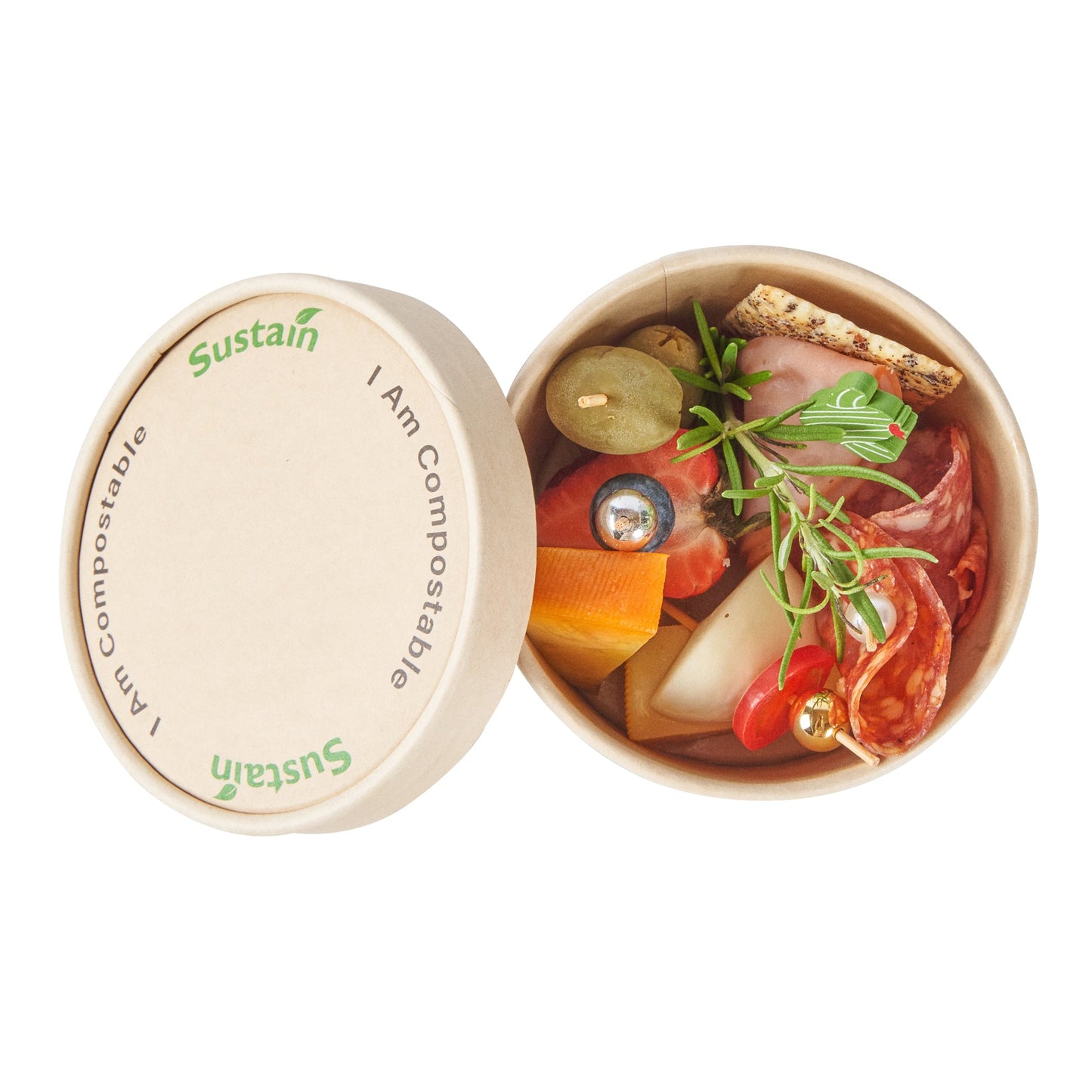 Sustain Round Bamboo Paper To Go Cup Lid - with PLA Lining, Fits 12 oz - 50 count box