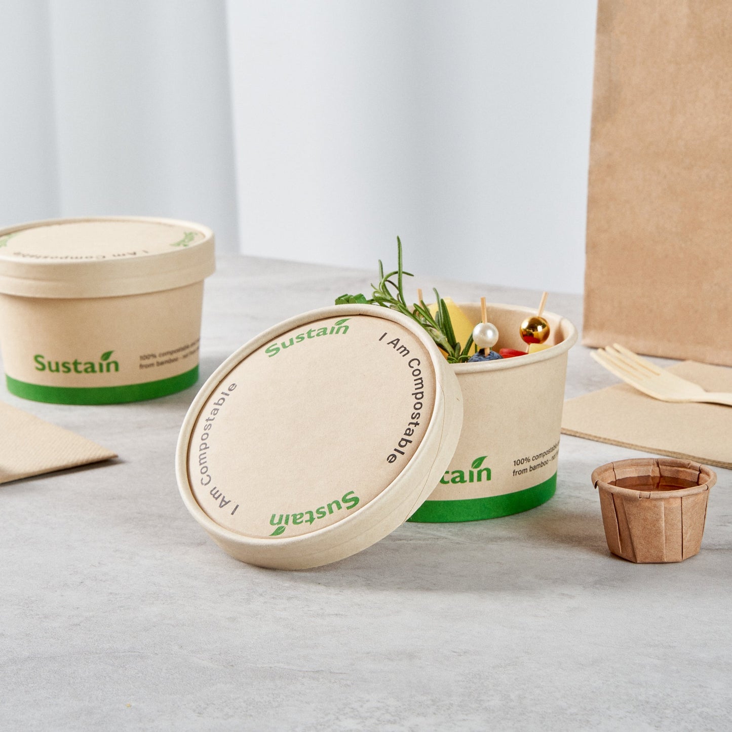 Sustain Round Bamboo Paper To Go Cup Lid - with PLA Lining, Fits 12 oz - 50 count box