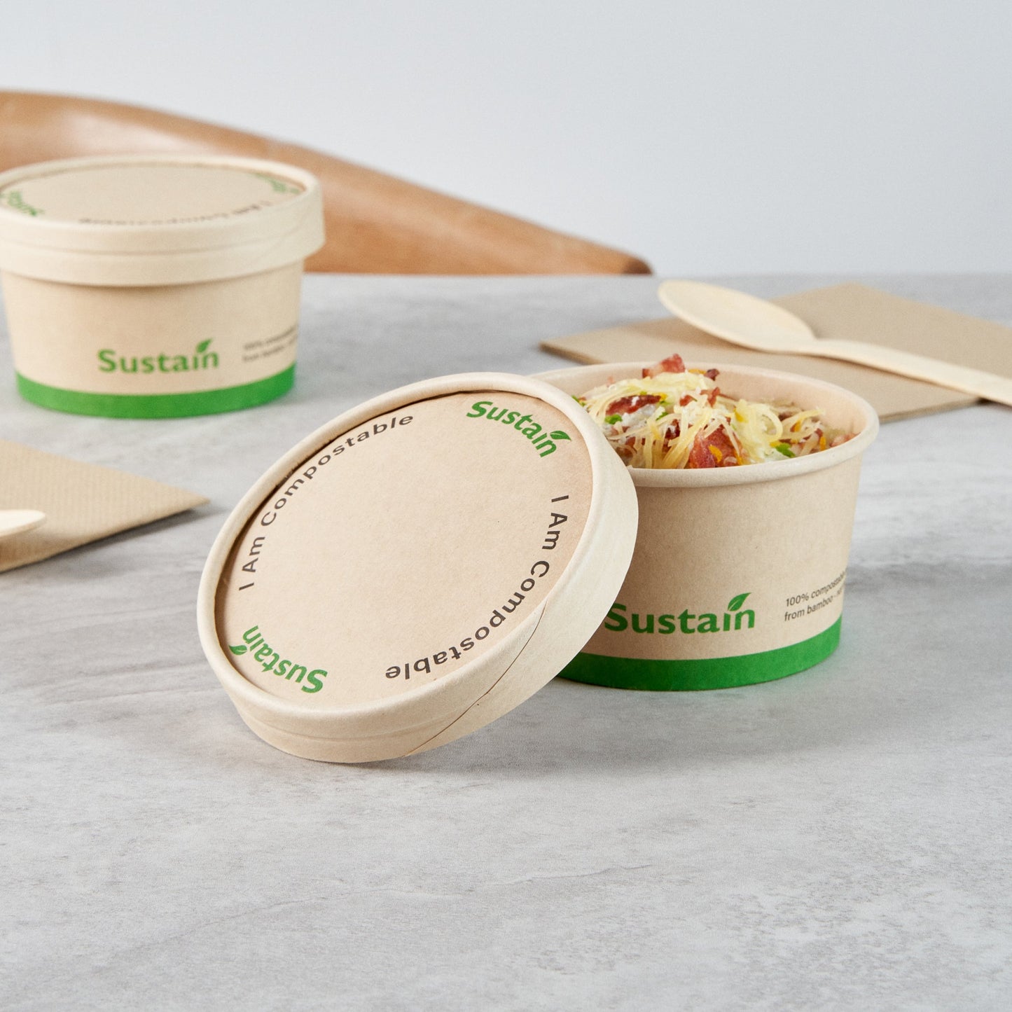 Sustain Round Bamboo Paper To Go Cup Lid - with PLA Lining, Fits 8 oz - 50 count box