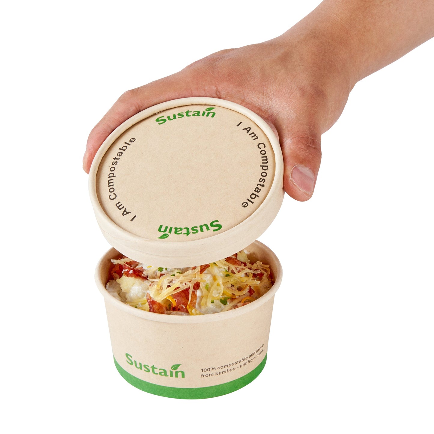 Sustain Round Bamboo Paper To Go Cup Lid - with PLA Lining, Fits 8 oz - 50 count box