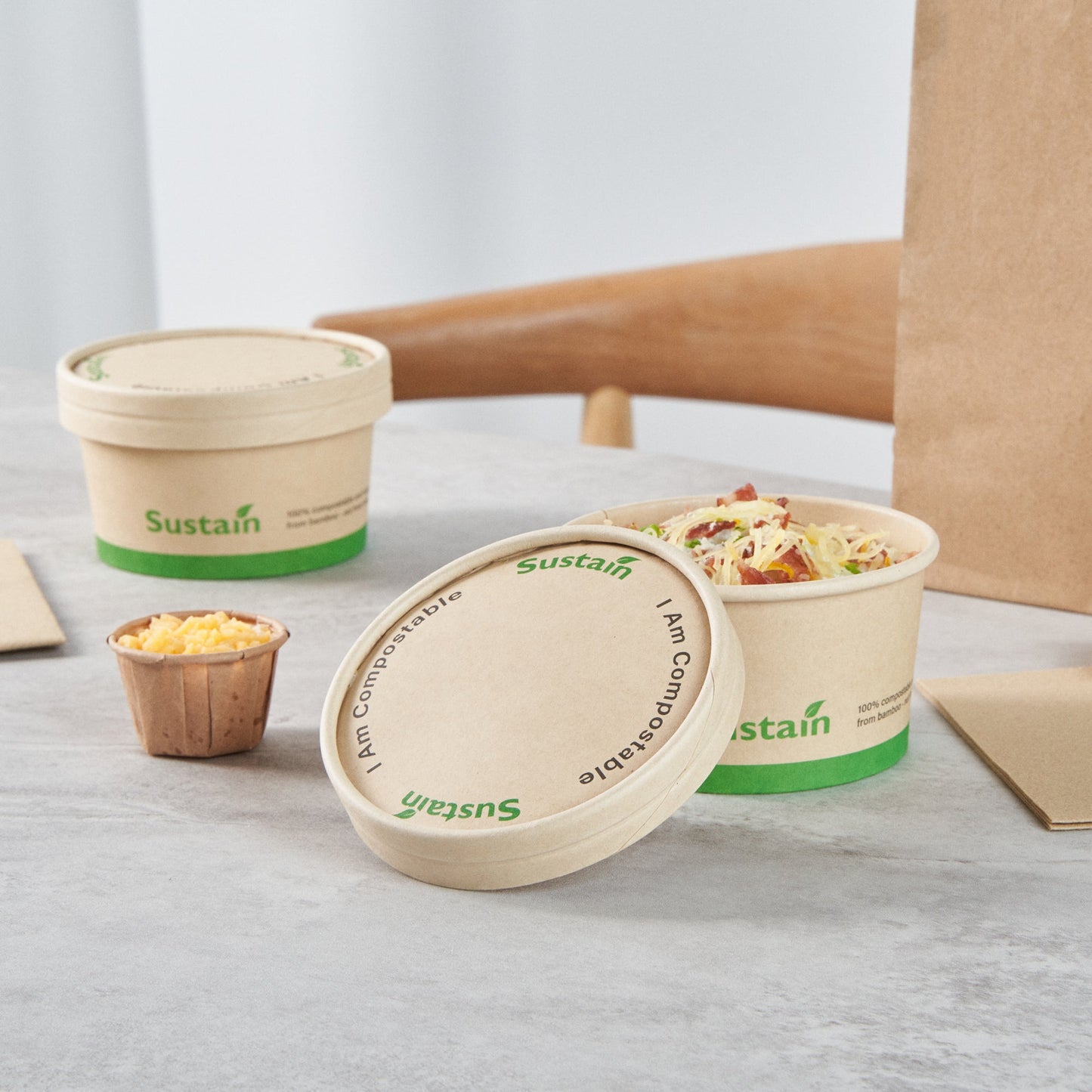 Sustain Round Bamboo Paper To Go Cup Lid - with PLA Lining, Fits 8 oz - 200 count box
