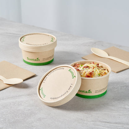 Sustain Round Bamboo Paper To Go Cup Lid - with PLA Lining, Fits 8 oz - 200 count box