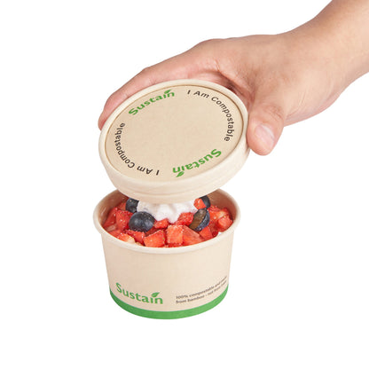 Sustain Round Bamboo Paper To Go Cup Lid - with PLA Lining, Fits 5 oz - 50 count box