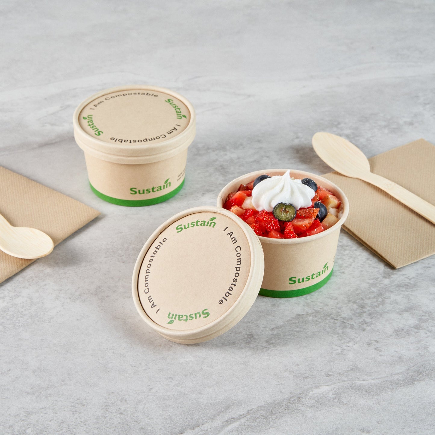 Sustain Round Bamboo Paper To Go Cup Lid - with PLA Lining, Fits 5 oz - 50 count box