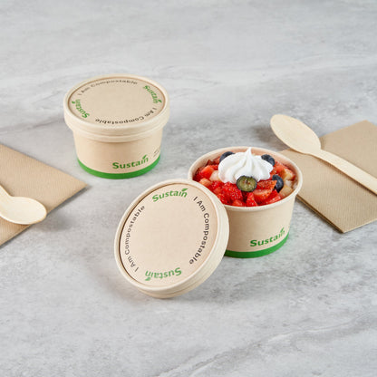 Sustain Round Bamboo Paper To Go Cup Lid - with PLA Lining, Fits 5 oz - 50 count box