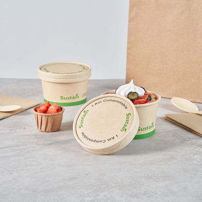 Sustain Round Bamboo Paper To Go Cup Lid - with PLA Lining, Fits 5 oz - 50 count box