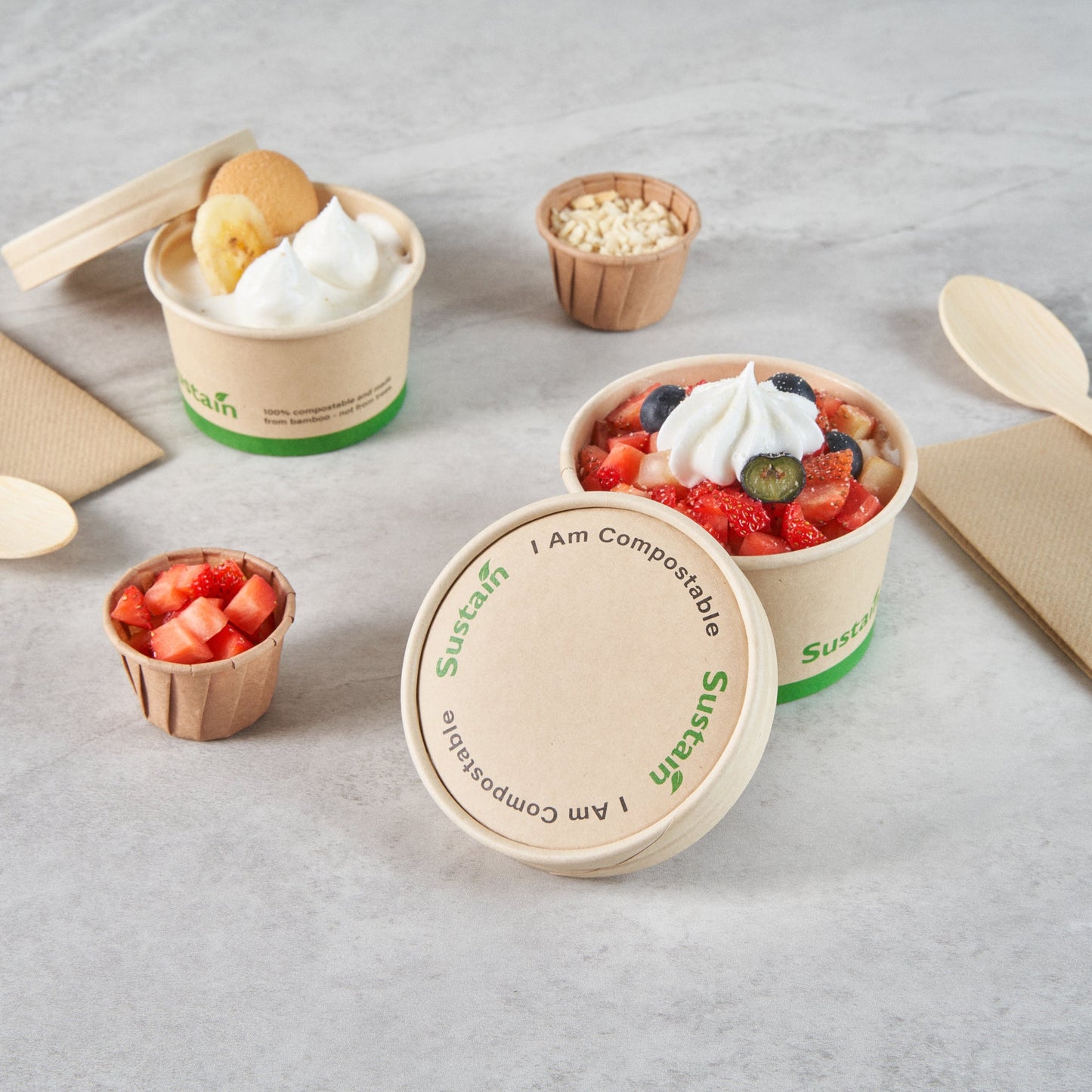 Sustain Round Bamboo Paper To Go Cup Lid - with PLA Lining, Fits 5 oz - 50 count box