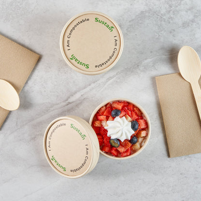 Sustain Round Bamboo Paper To Go Cup Lid - with PLA Lining, Fits 5 oz - 50 count box