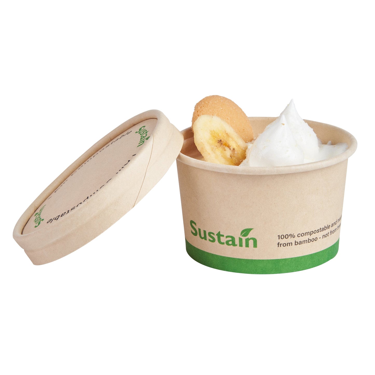 Sustain Round Bamboo Paper To Go Cup Lid - with PLA Lining, Fits 3 and 4 oz - 50 count box