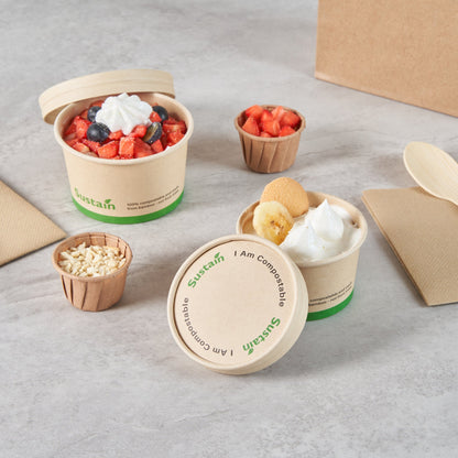 Sustain Round Bamboo Paper To Go Cup Lid - with PLA Lining, Fits 3 and 4 oz - 50 count box
