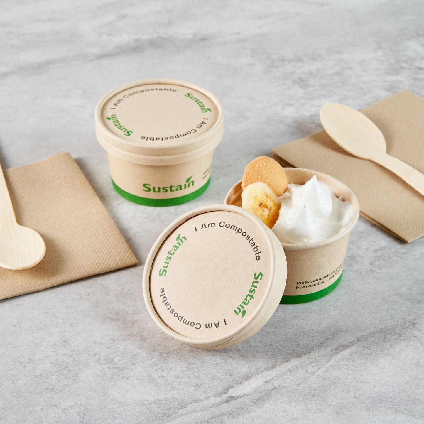 Sustain Round Bamboo Paper To Go Cup Lid - with PLA Lining, Fits 3 and 4 oz - 50 count box