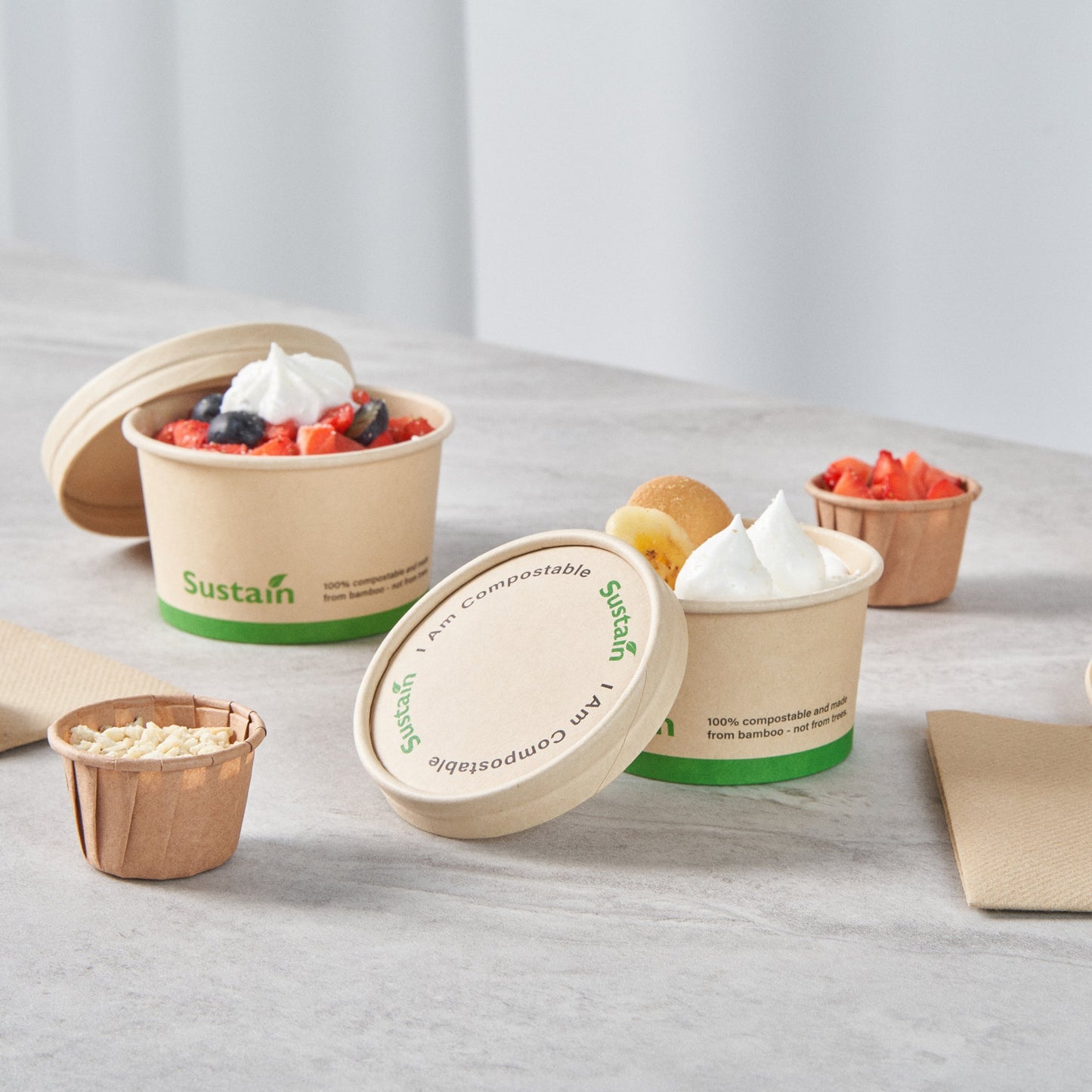 Sustain Round Bamboo Paper To Go Cup Lid - with PLA Lining, Fits 3 and 4 oz - 200 count box