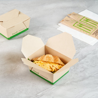Sustain 30 oz Rectangle Bamboo Paper #1 Bio Box Take Out Container - with PLA Lining, Compostable - 5" x 4" x 2 1/2" - 50 count box