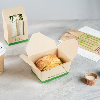 Sustain 30 oz Rectangle Bamboo Paper #1 Bio Box Take Out Container - with PLA Lining, Compostable - 5" x 4" x 2 1/2" - 50 count box