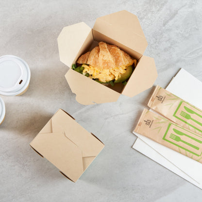 Sustain 30 oz Rectangle Bamboo Paper #1 Bio Box Take Out Container - with PLA Lining, Compostable - 5" x 4" x 2 1/2" - 50 count box