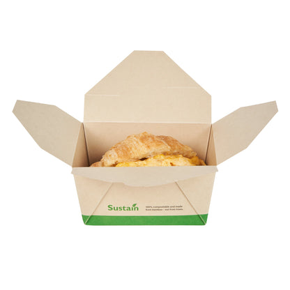Sustain 30 oz Rectangle Bamboo Paper #1 Bio Box Take Out Container - with PLA Lining, Compostable - 5" x 4" x 2 1/2" - 200 count box