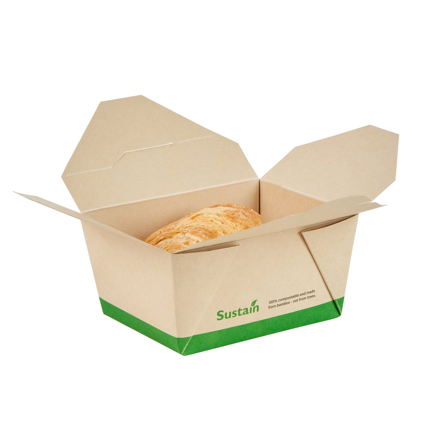 Sustain 30 oz Rectangle Bamboo Paper #1 Bio Box Take Out Container - with PLA Lining, Compostable - 5" x 4" x 2 1/2" - 200 count box
