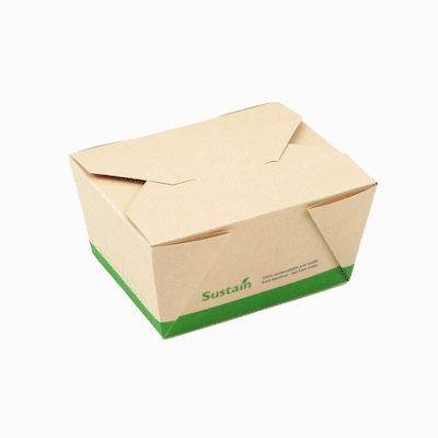 Sustain 30 oz Rectangle Bamboo Paper #1 Bio Box Take Out Container - with PLA Lining, Compostable - 5" x 4" x 2 1/2" - 200 count box