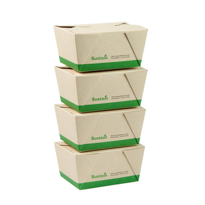 Sustain 30 oz Rectangle Bamboo Paper #1 Bio Box Take Out Container - with PLA Lining, Compostable - 5" x 4" x 2 1/2" - 200 count box