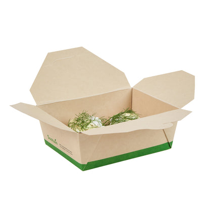 Sustain 45 oz Rectangle Bamboo Paper #8 Bio Box Take Out Container - with PLA Lining, Compostable - 6 3/4" x 5 1/2" x 2 1/2" - 200 count box